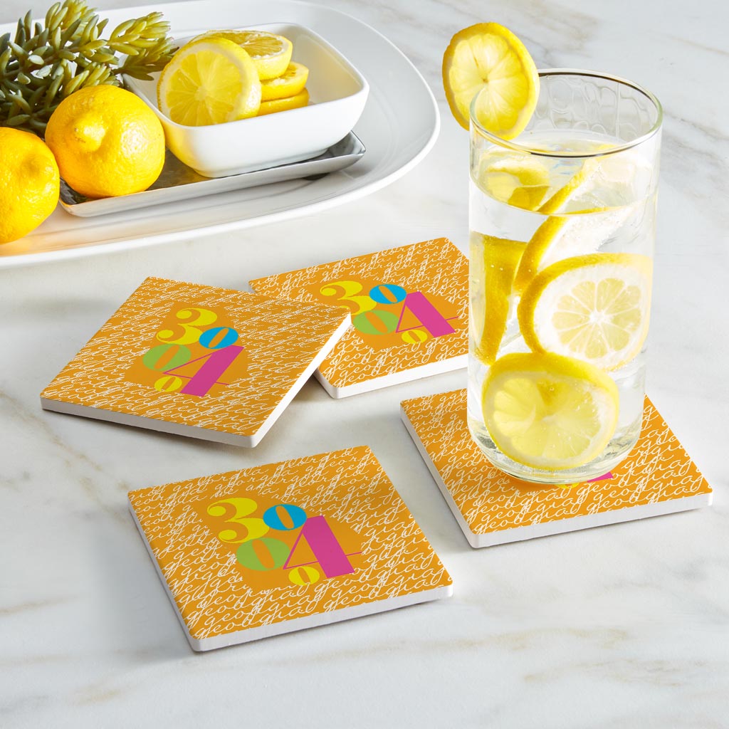 Bright Modern State Script Orange Georgia Atlanta | Absorbent Coasters | Set of 4 | Min 2