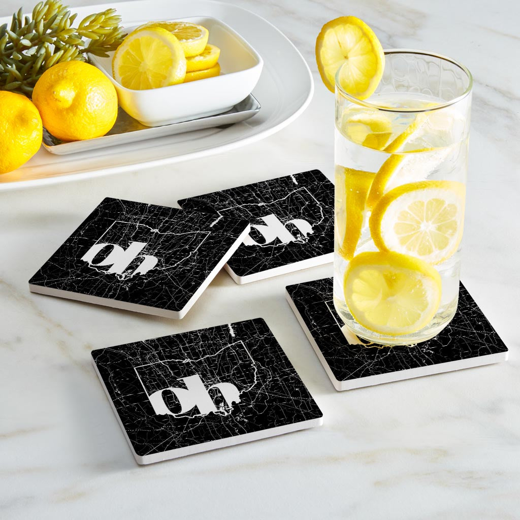 Black And White Abbreviated State Map Black Ohio Columbus | Absorbent Coasters | Set of 4 | Min 2