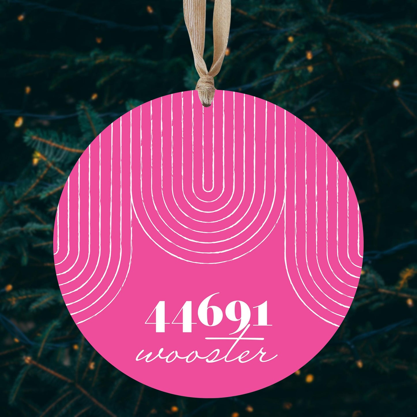 Bright Modern City Zip On Pink Ohio Wooster | Wood Ornament | Eaches | Min 1