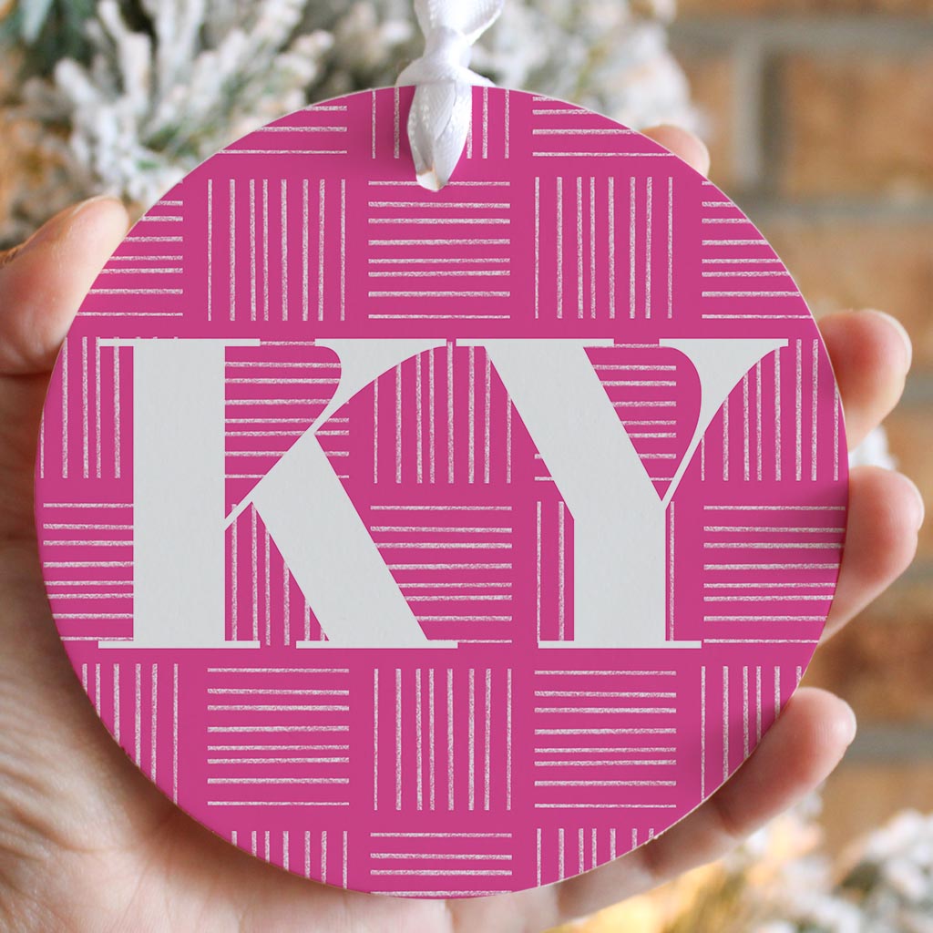 Bright Modern Abbreviated On Pink Kentucky | Wood Ornament | Eaches | Min 6