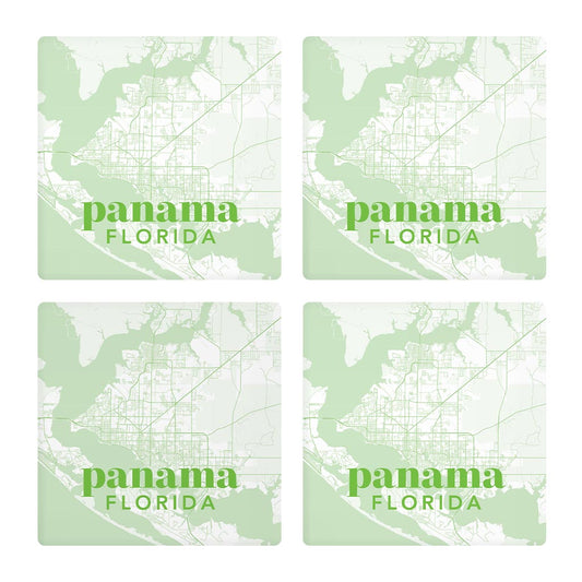 Bright Modern Green Map Florida Panama | Absorbent Coasters | Set of 4 | Min 2