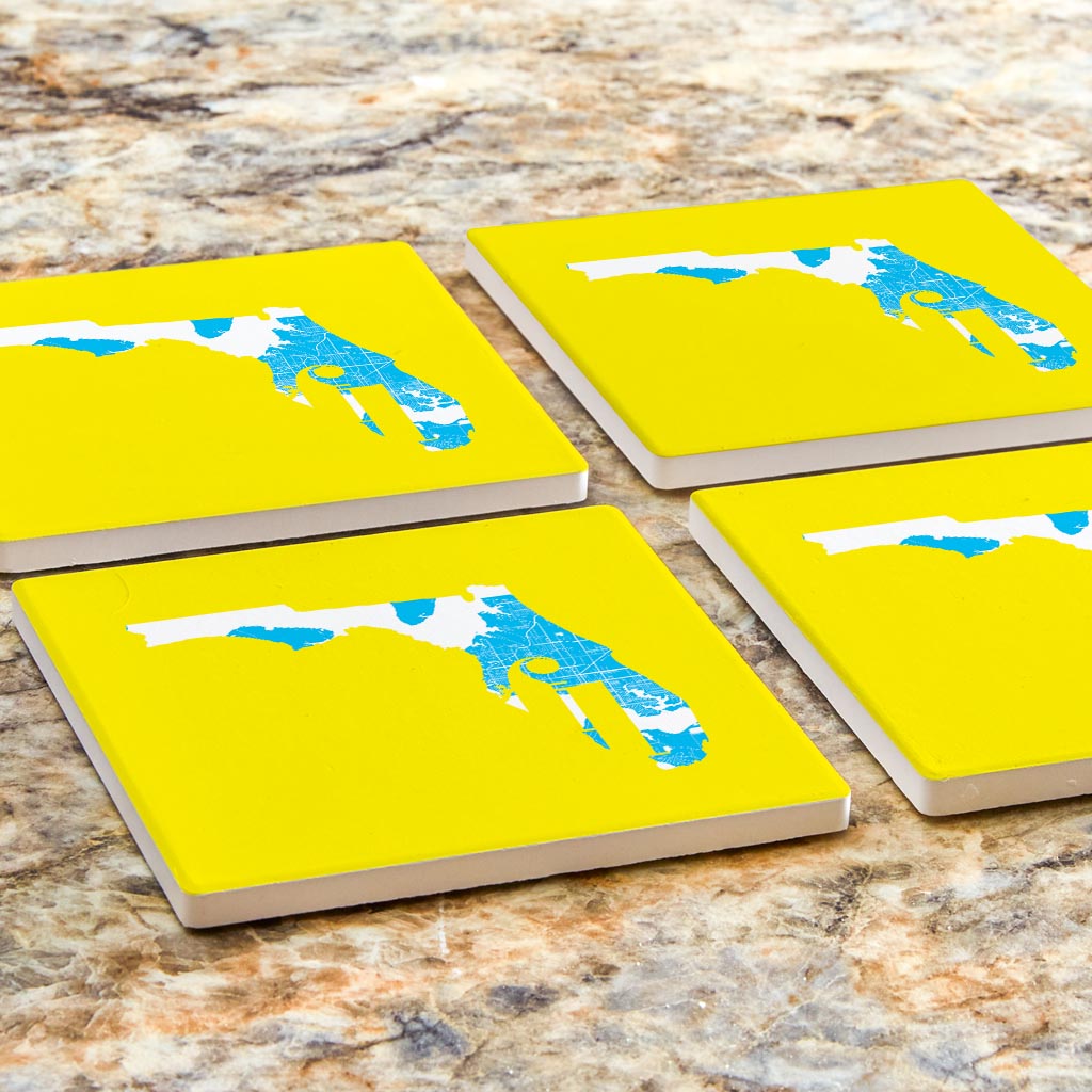 Bright Modern Abbreviated State Yellow Florida Panama | Absorbent Coasters | Set of 4 | Min 2