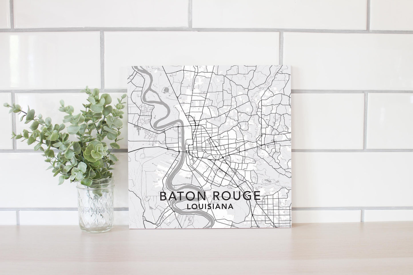 Minimalistic Baton Rouge White Map | Wood Sign | Eaches | Min 2