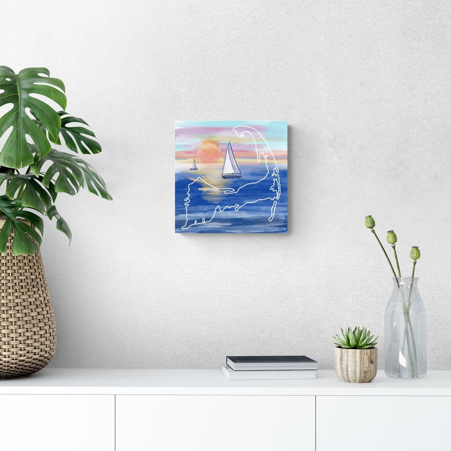 Watercolor Sunset With Sailboats | Wood Sign | Eaches | Min 2