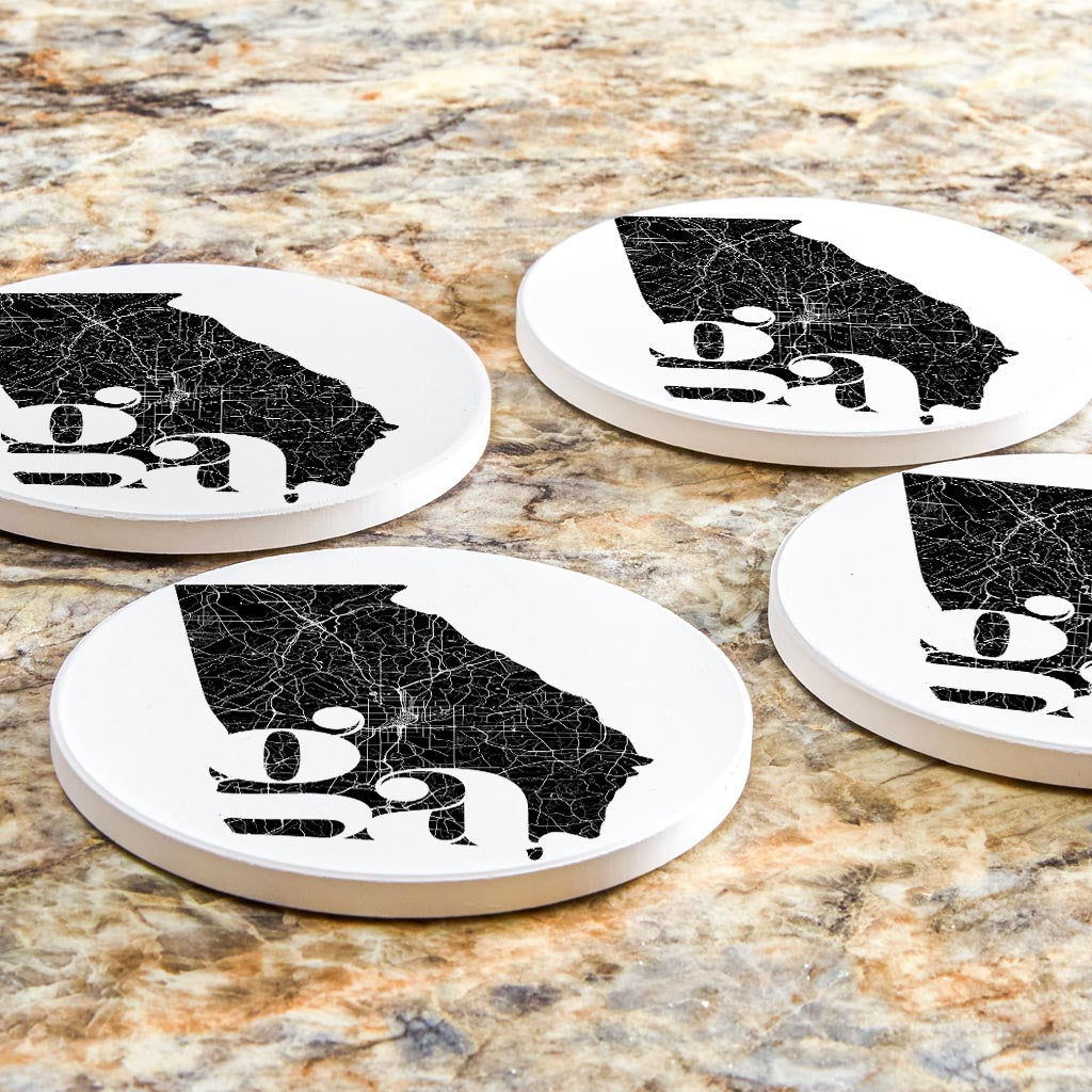 Black And White Abbreviated State Map White Georgia | Absorbent Coasters | Set of 4 | Min 2