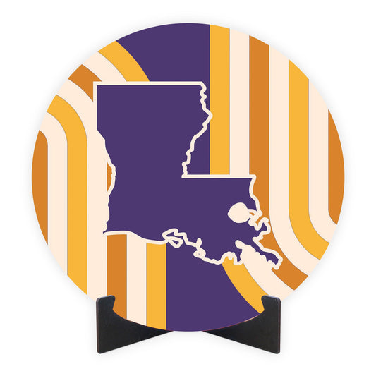 Purple Gold Louisiana Retro State Shape | Wood Sign | Eaches | Min 1