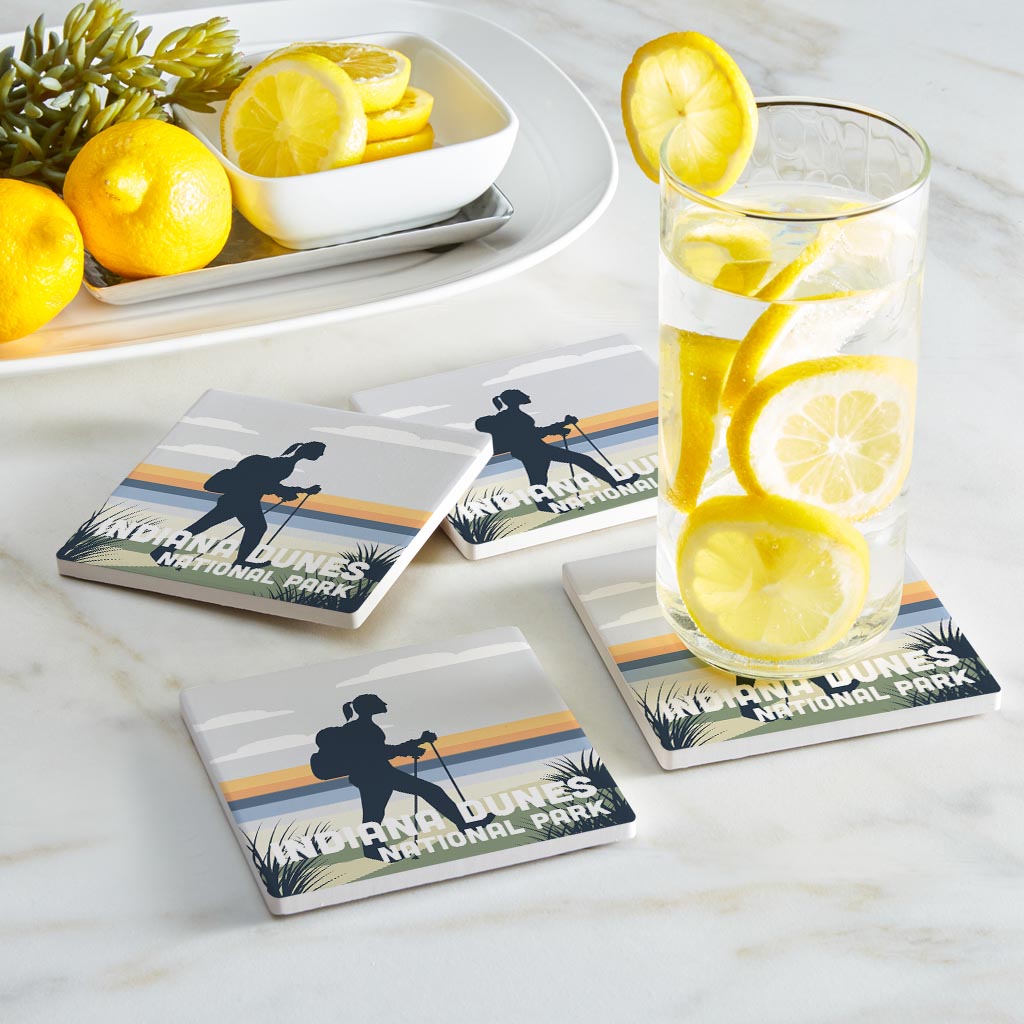 Indiana Dunes Hiker Silhouette | Absorbent Coasters | Set of 4 | Min 2