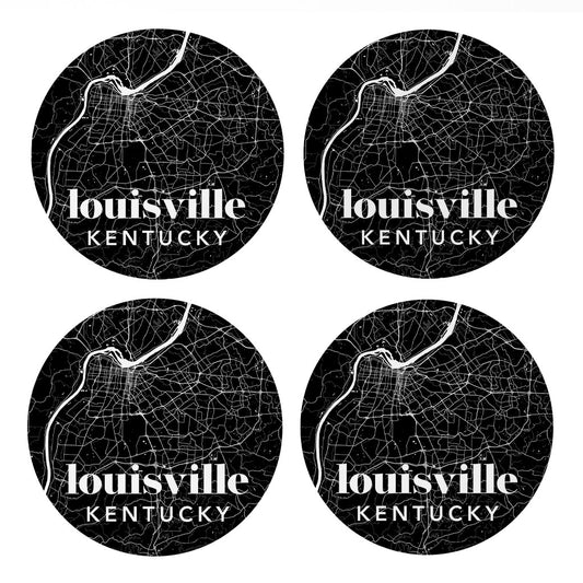 Black And White Black Map Kentucky Louisville| Absorbent Coasters | Set of 4 | Min 2