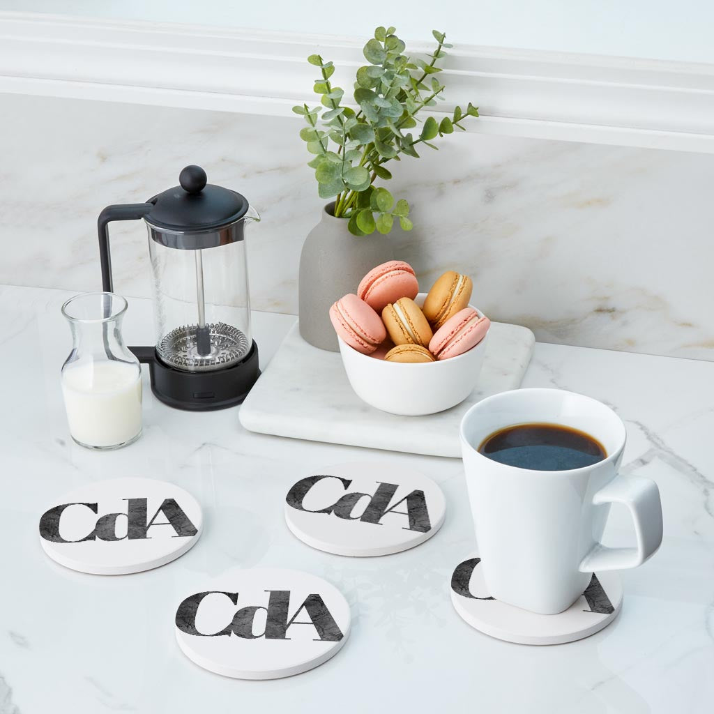 Minimalist B&W Idaho Cda White Initials| Absorbent Coasters | Set of 4 | Min 2