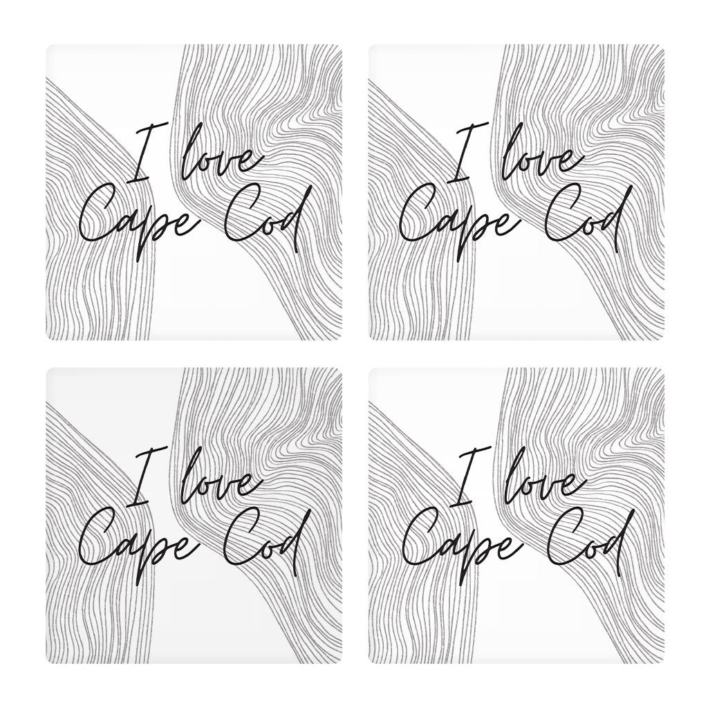 Minimalistic B&W Cape Cod I Love Cape Cod | Absorbent Coasters | Set of 4 | Min 2