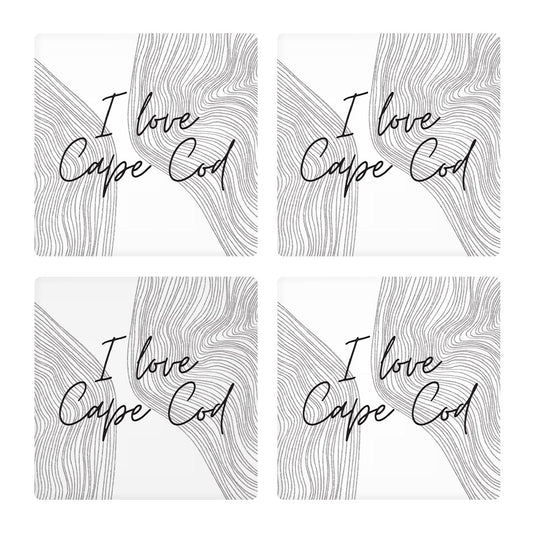 Minimalistic B&W Cape Cod I Love Cape Cod | Absorbent Coasters | Set of 4 | Min 2