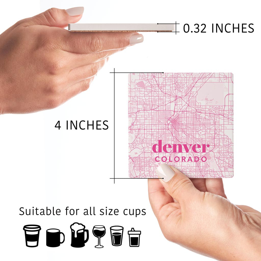 Bright Modern Pink Map Colorado Denver | Absorbent Coasters | Set of 4 | Min 2