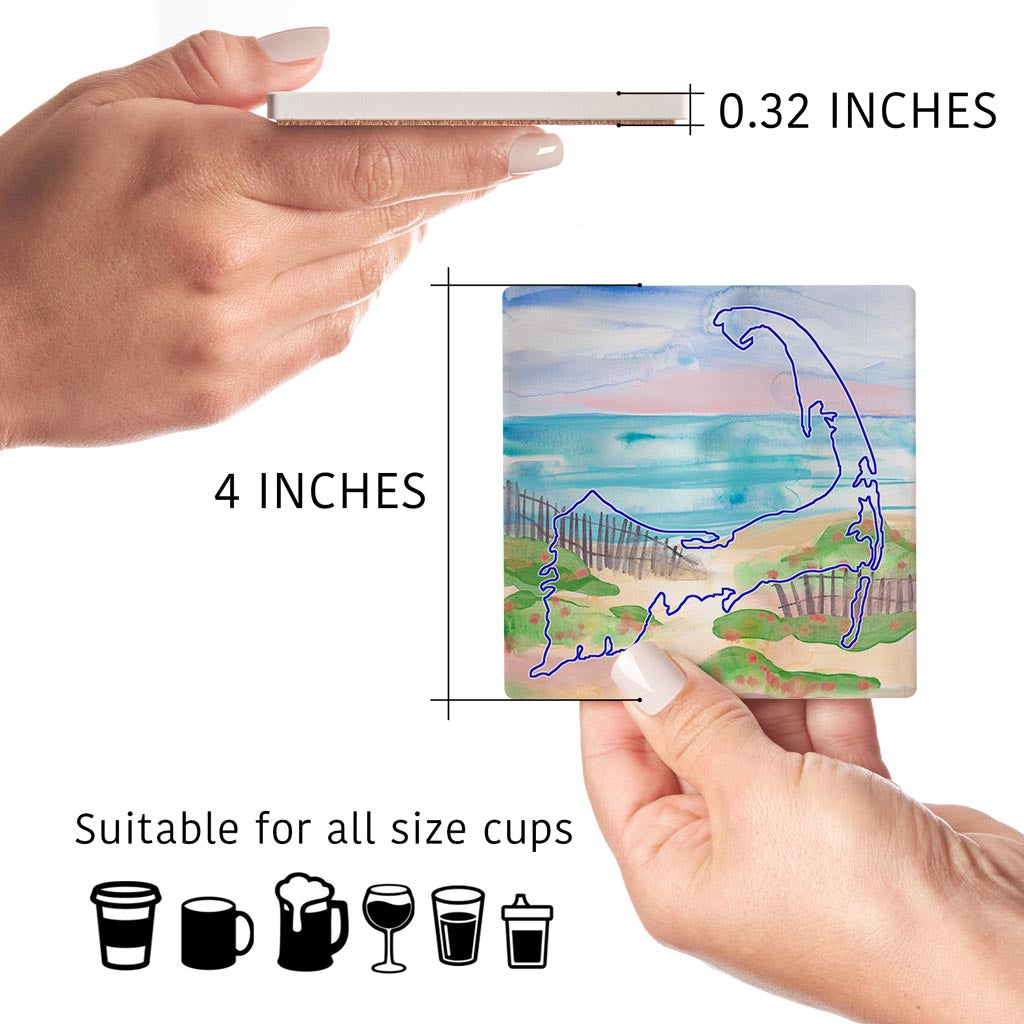 Watercolor Beach Scene | Absorbent Coasters | Set of 4 | Min 2