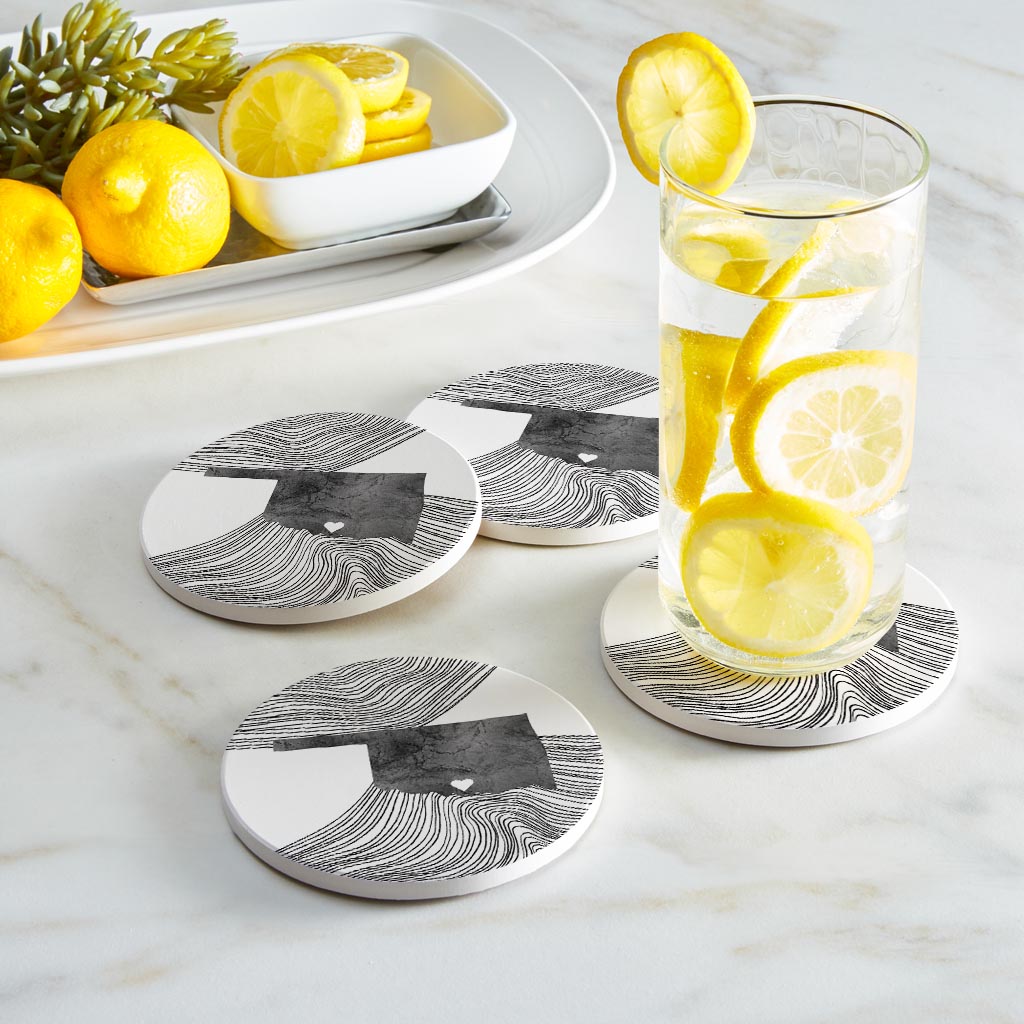 Minimalistic B&W Ardmore Ok Heart Fluid State | Absorbent Coasters | Set of 4 | Min 2