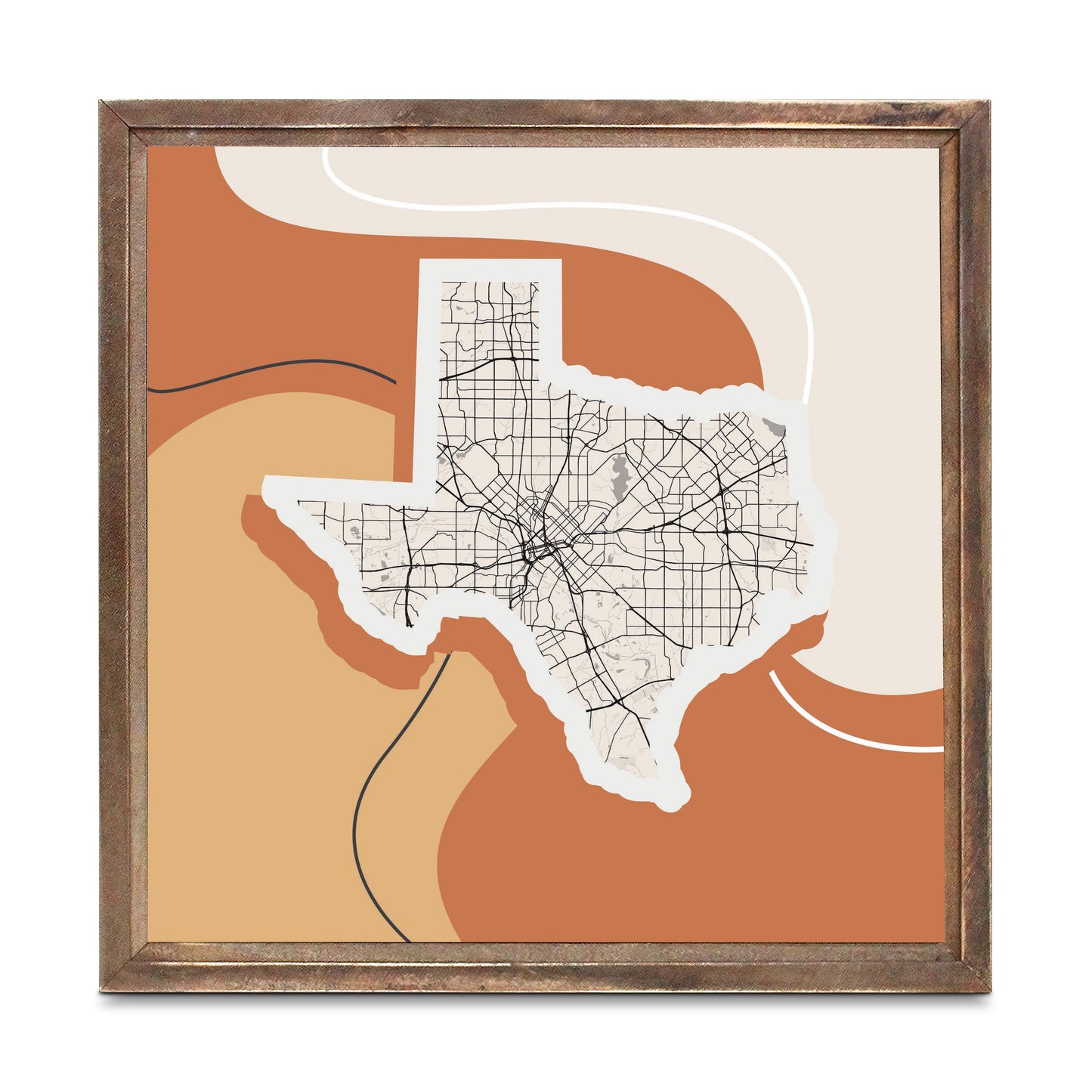 Vintage Groove Fluid Orange Map Texas Dallas | Wood Sign | Eaches | Min 1