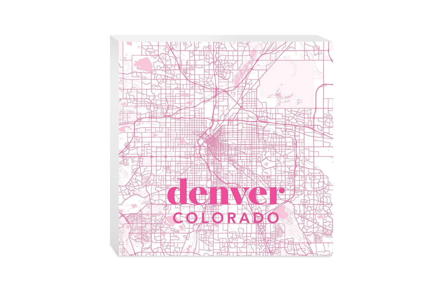 Bright Modern Pink Map Colorado Denver | Wood Block | Eaches | Min 2