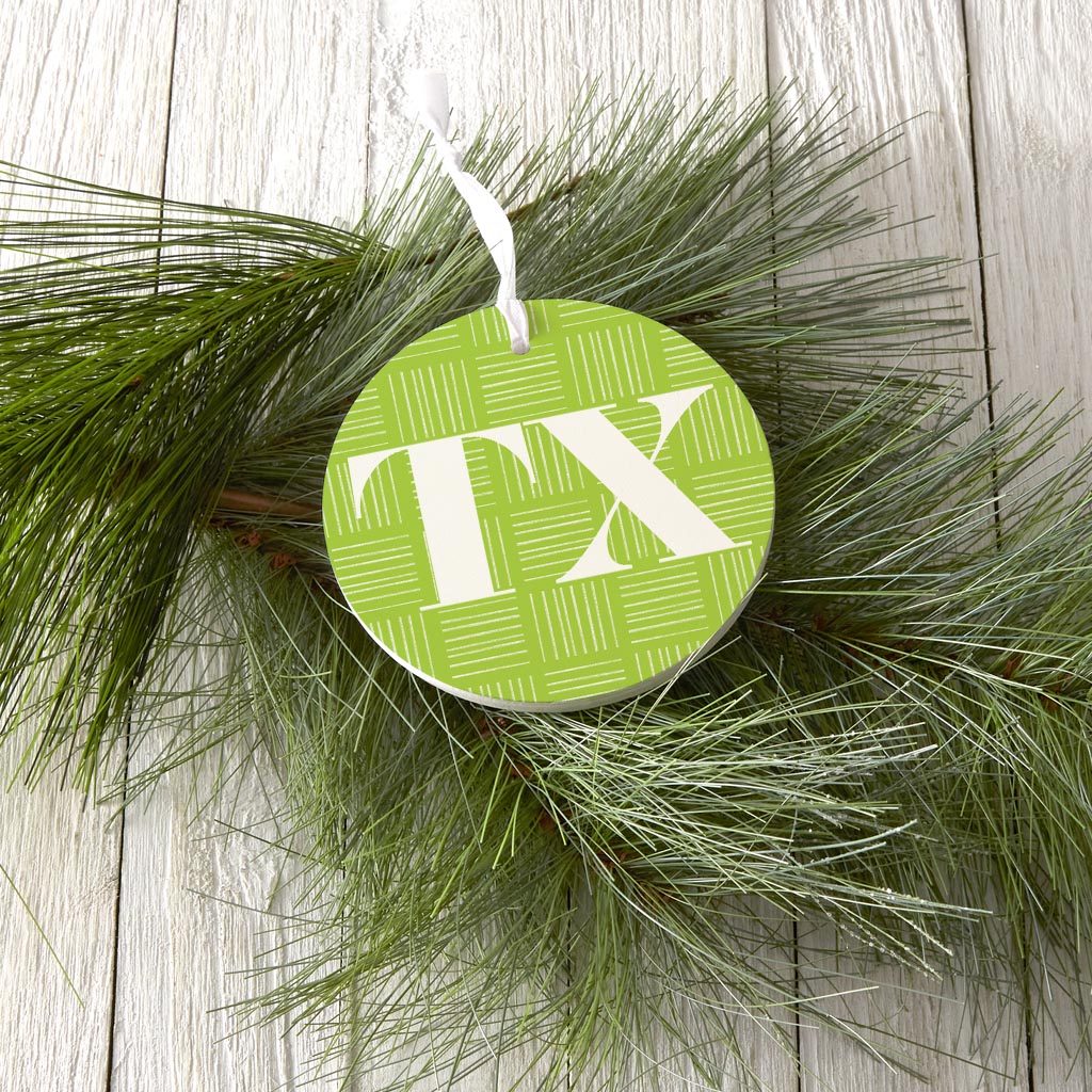 Bright Modern Abbreviated On Green Texas| Wood Ornament | Eaches | Min 6