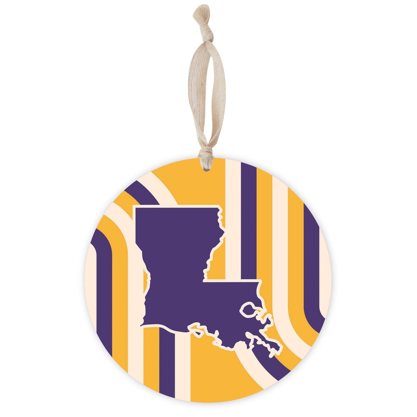 Purple Gold Louisiana Retro State Shape | Wood Ornament | Eaches | Min 1