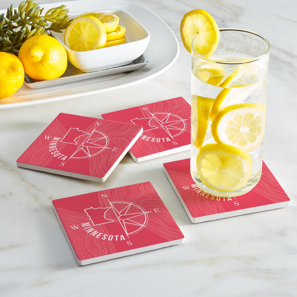 Boho Color Compass State On Pink Minnesota | Absorbent Coasters | Set of 4 | Min 2