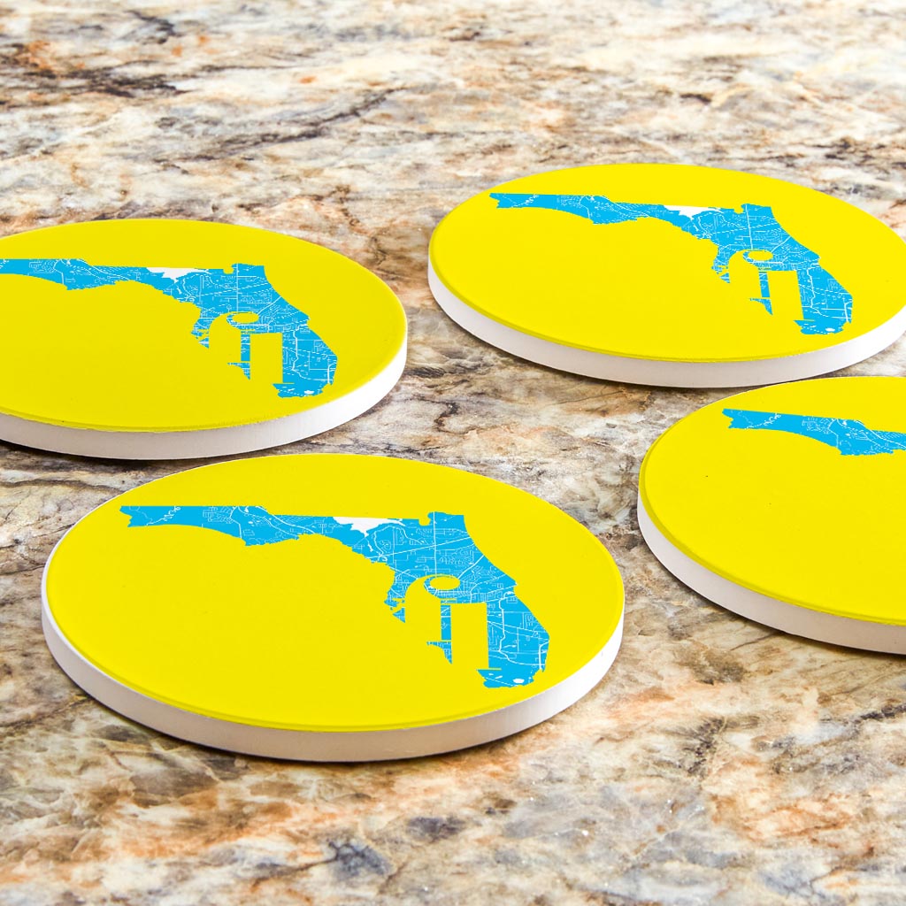 Bright Modern Abbreviated State Yellow Florida Tallahassee | Absorbent Coasters | Set of 4 | Min 2