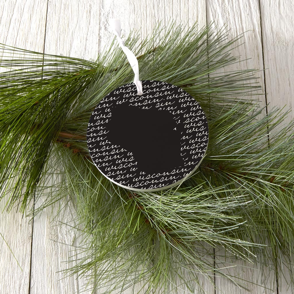 Black And White State Script Wisconsin | Wood Ornament | Eaches | Min 6