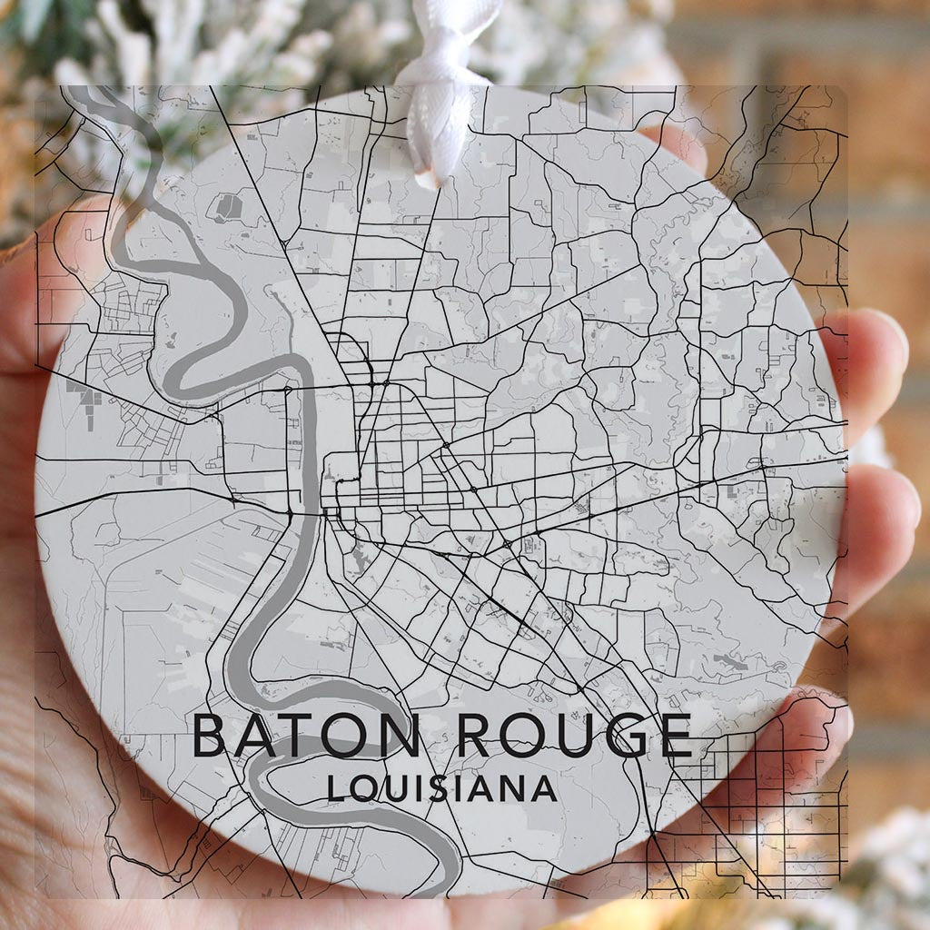 Minimalistic Baton Rouge White Map | Wood Ornament | Eaches | Min 6