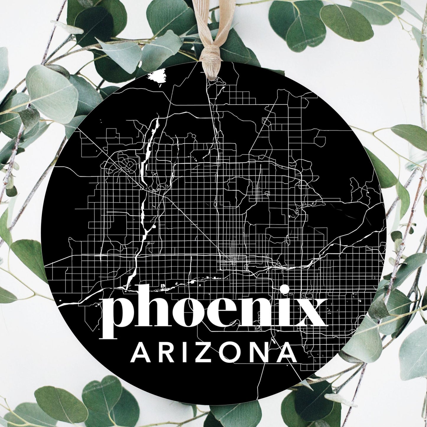 Black And White Black Map Arizona Phoenix | Wood Ornament | Eaches | Min 1