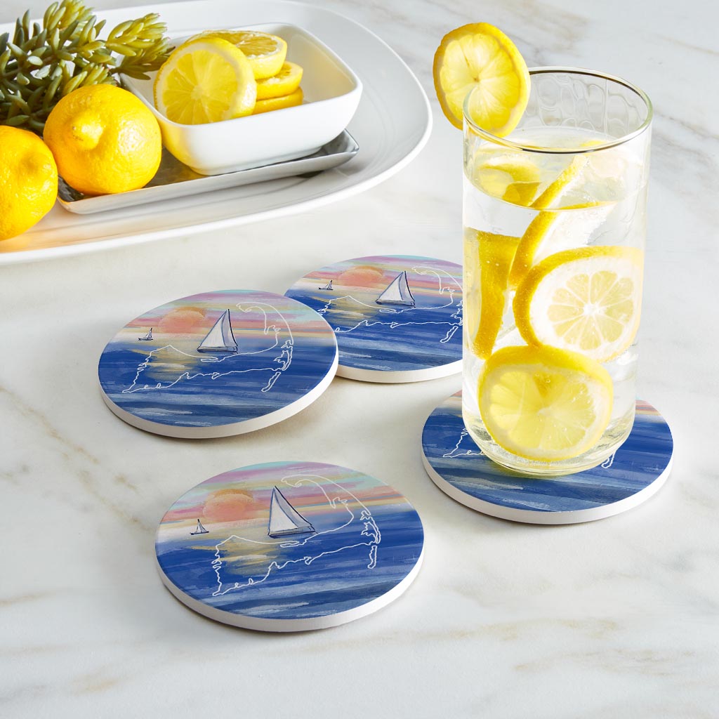 Watercolor Sunset With Sailboats | Absorbent Coasters | Set of 4 | Min 2