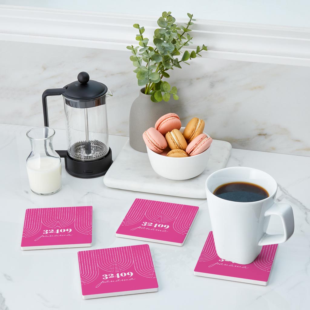 Bright Modern City Zip On Pink Florida Panama | Absorbent Coasters | Set of 4 | Min 2