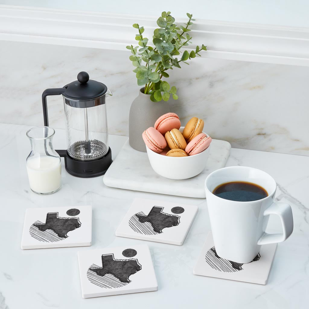 Black And White Geometric On White Texas | Absorbent Coasters | Set of 4 | Min 2