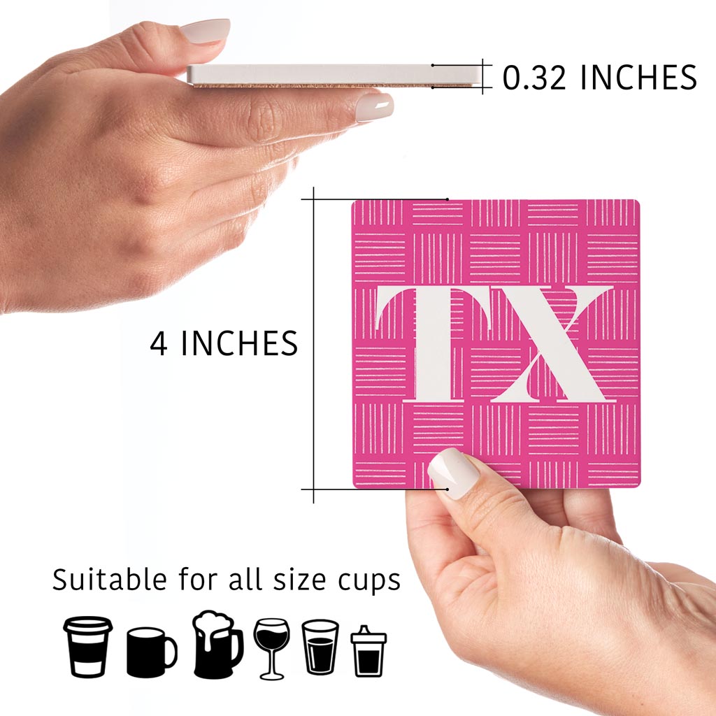 Bright Modern Abbreviated On Pink Texas | Absorbent Coasters | Set of 4 | Min 2