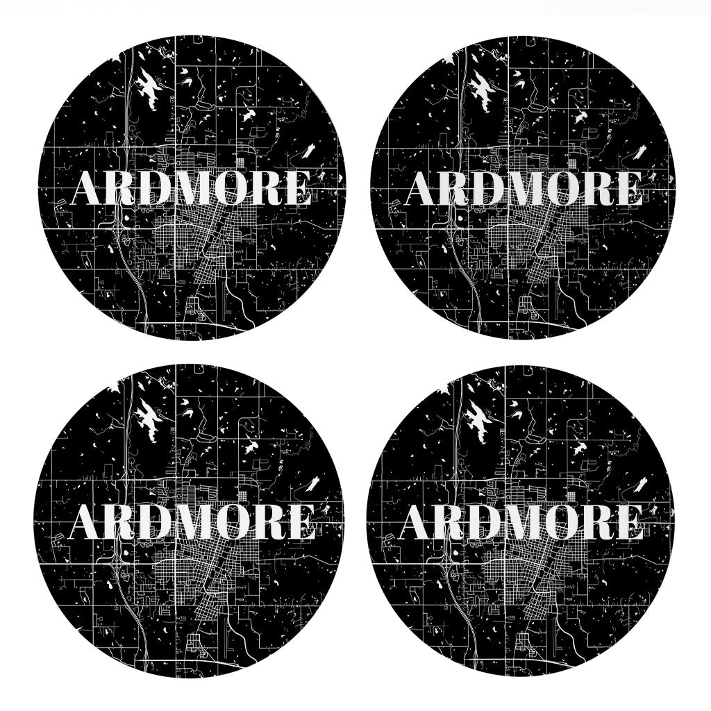 Minimalistic B&W Ardmore Ok Map | Absorbent Coasters | Set of 4 | Min 2