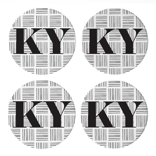 Black And White Abbreviated On White Kentucky| Absorbent Coasters | Set of 4 | Min 2