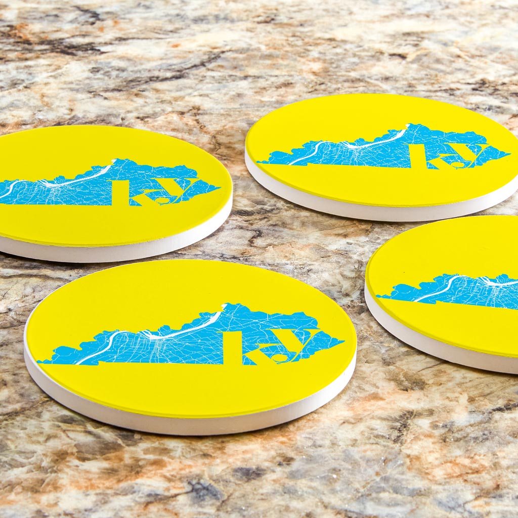 Bright Modern Abbreviated State Yellow Kentucky| Absorbent Coasters | Set of 4 | Min 2