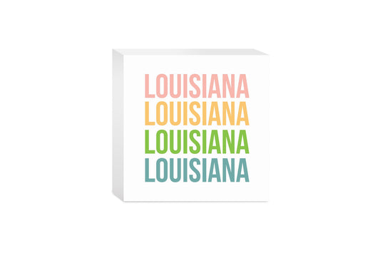 Boho Color Repeated State Name Louisiana | Wood Block | Eaches | Min 4