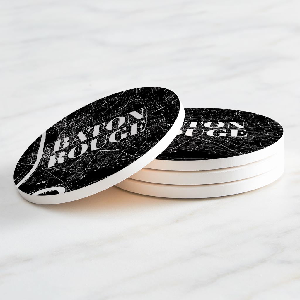 Minimalistic Baton Rouge Black Map | Absorbent Coasters | Set of 4 | Min 2