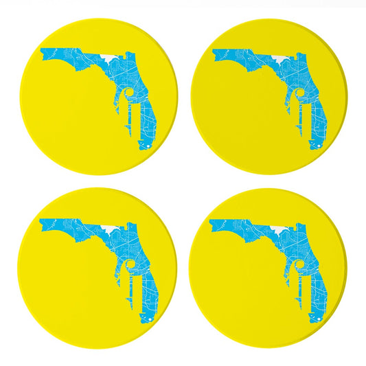 Bright Modern Abbreviated State Yellow Florida Tallahassee | Absorbent Coasters | Set of 4 | Min 2