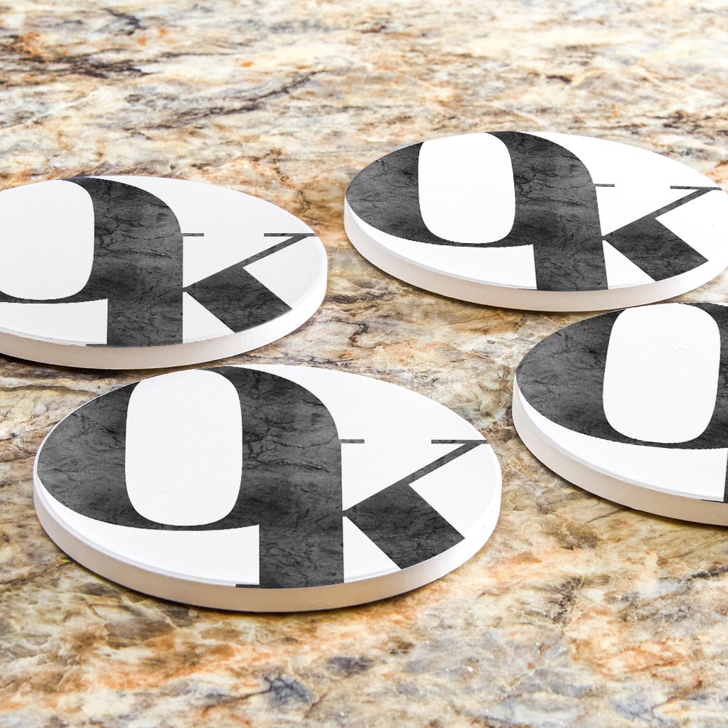 Minimalistic B&W Ardmore Ok White Initials | Absorbent Coasters | Set of 4 | Min 2