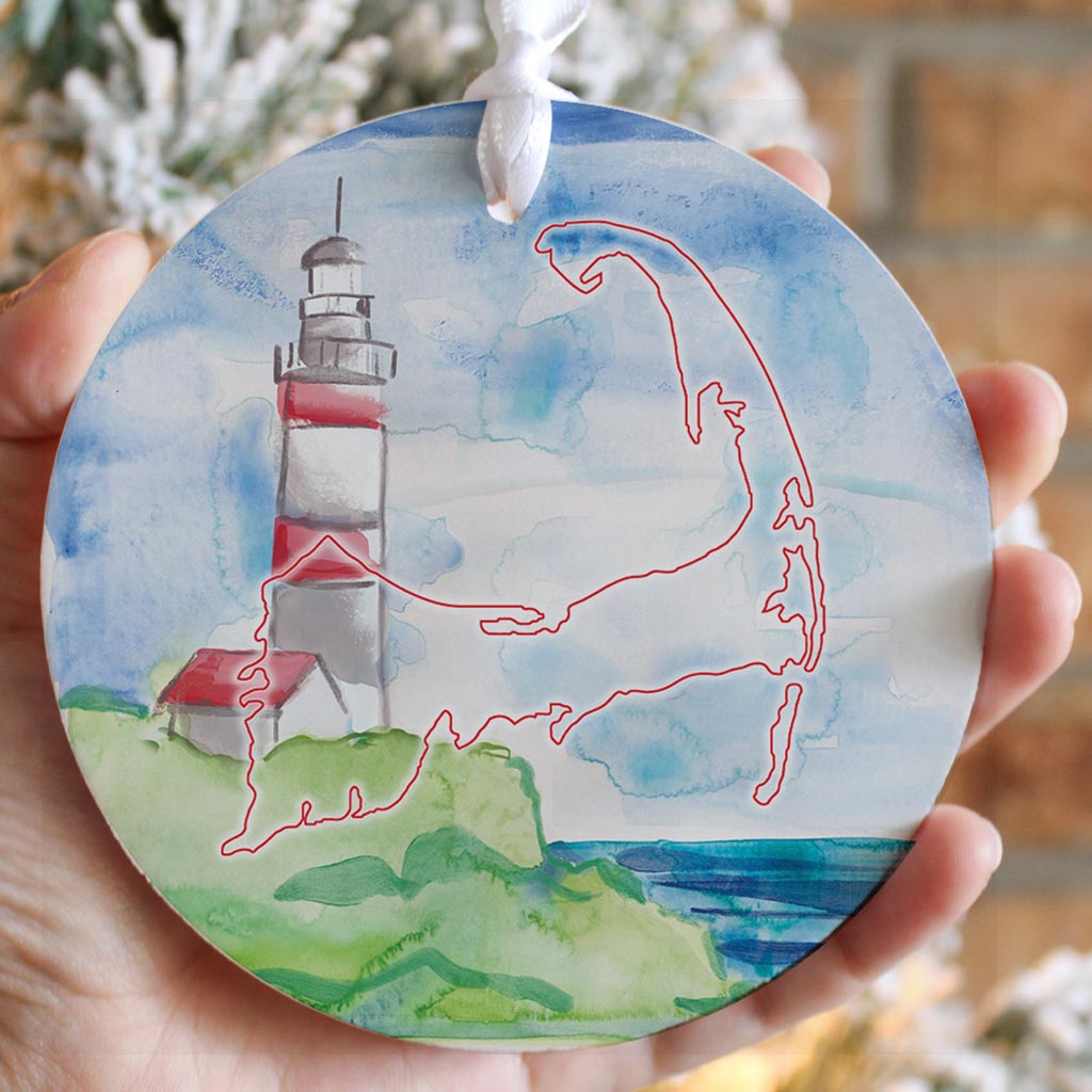 Watercolor Lighthouse | Wood Ornament | Eaches | Min 6