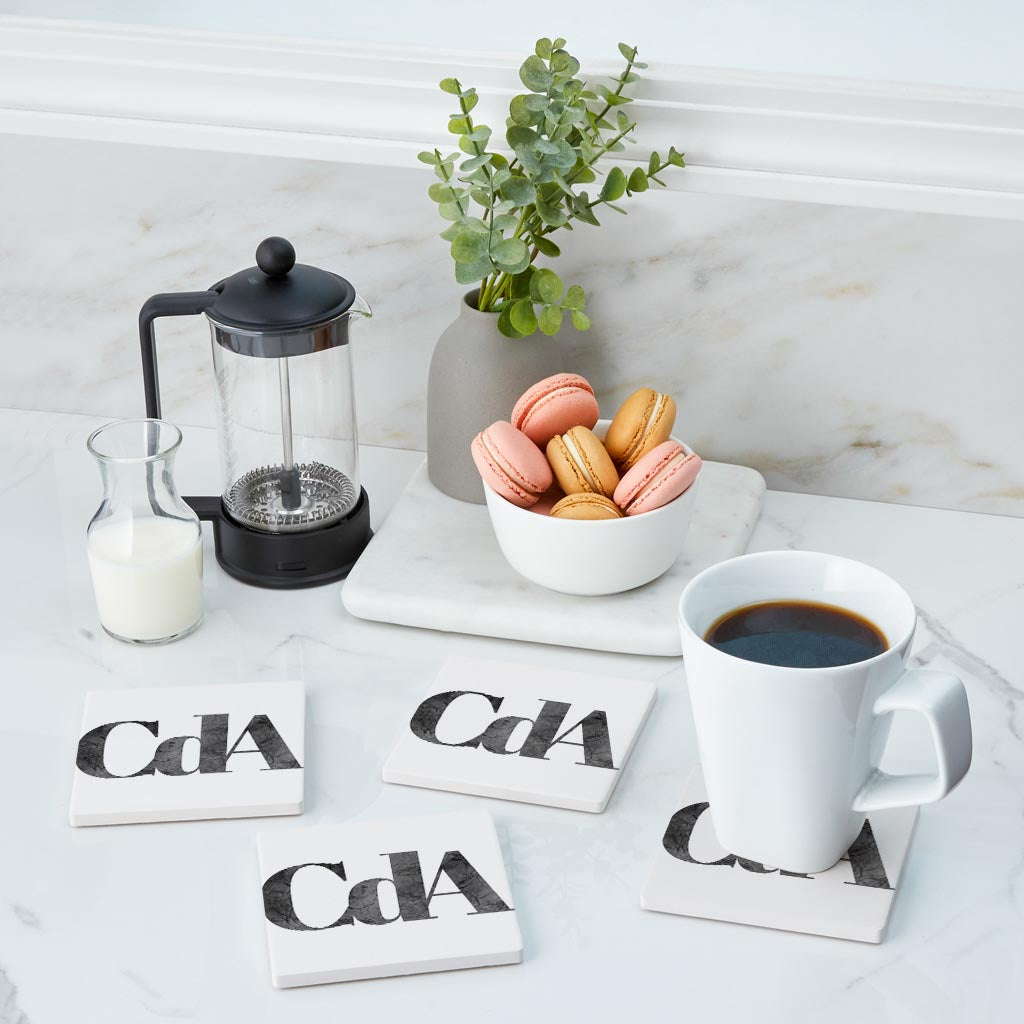 Minimalist B&W Idaho Cda White Initials | Absorbent Coasters | Set of 4 | Min 2