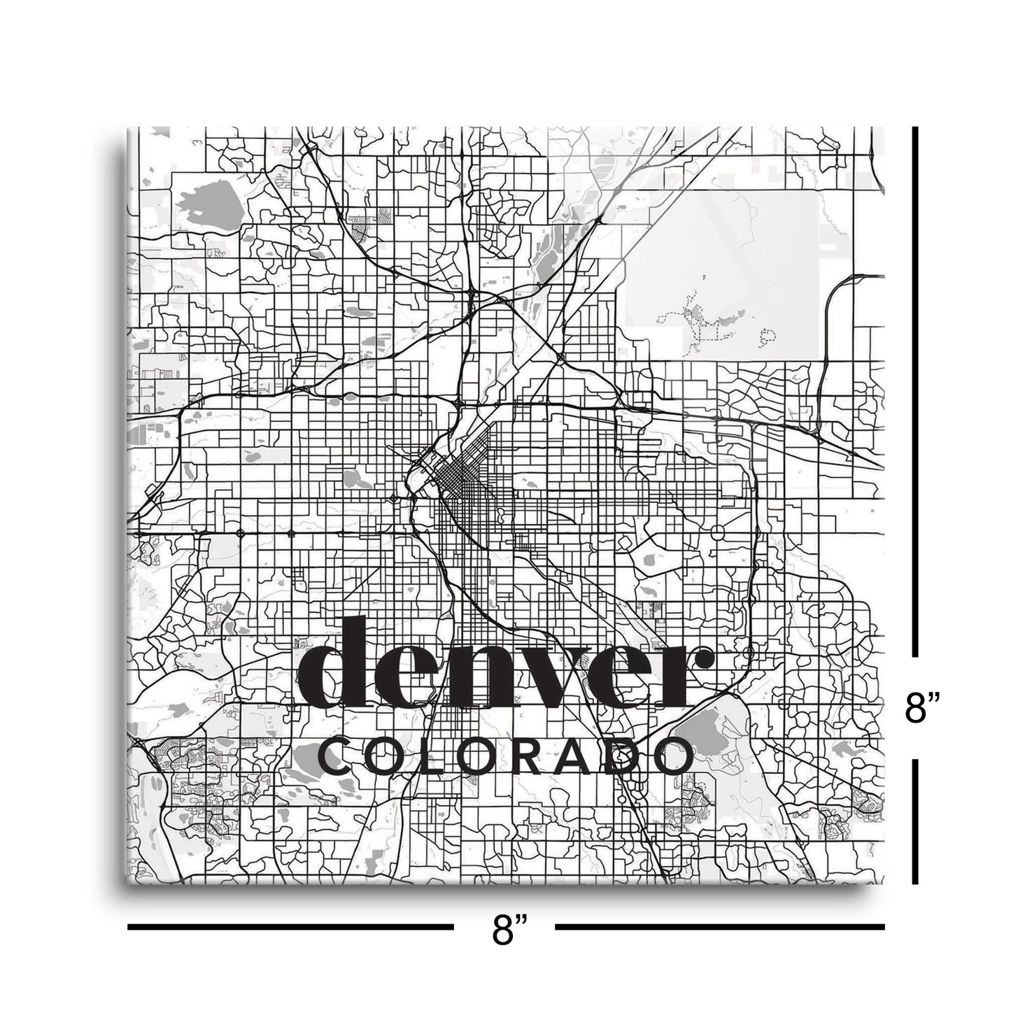 Black And White White Map Colorado Denver | Hi-Def Glass Art | Eaches | Min 2