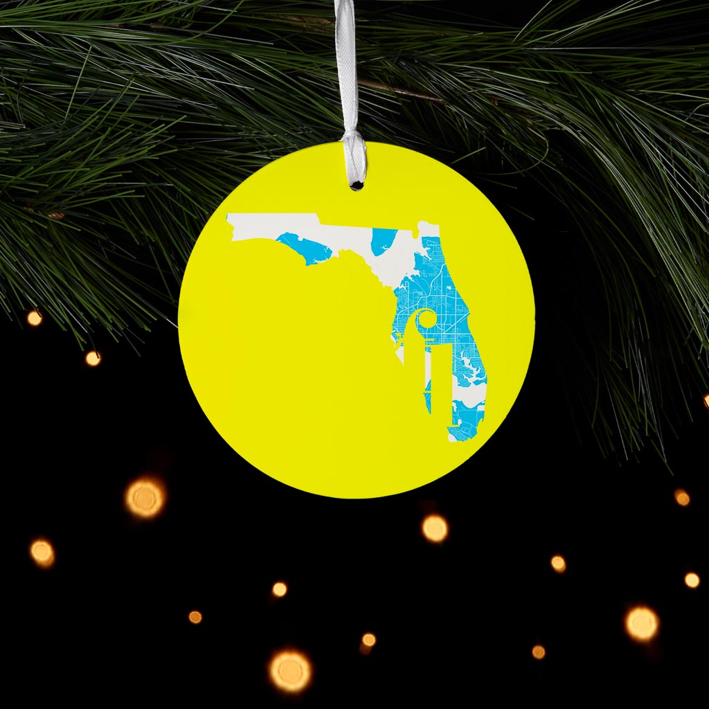 Bright Modern Abbreviated State Yellow Florida Panama| Wood Ornament | Eaches | Min 6