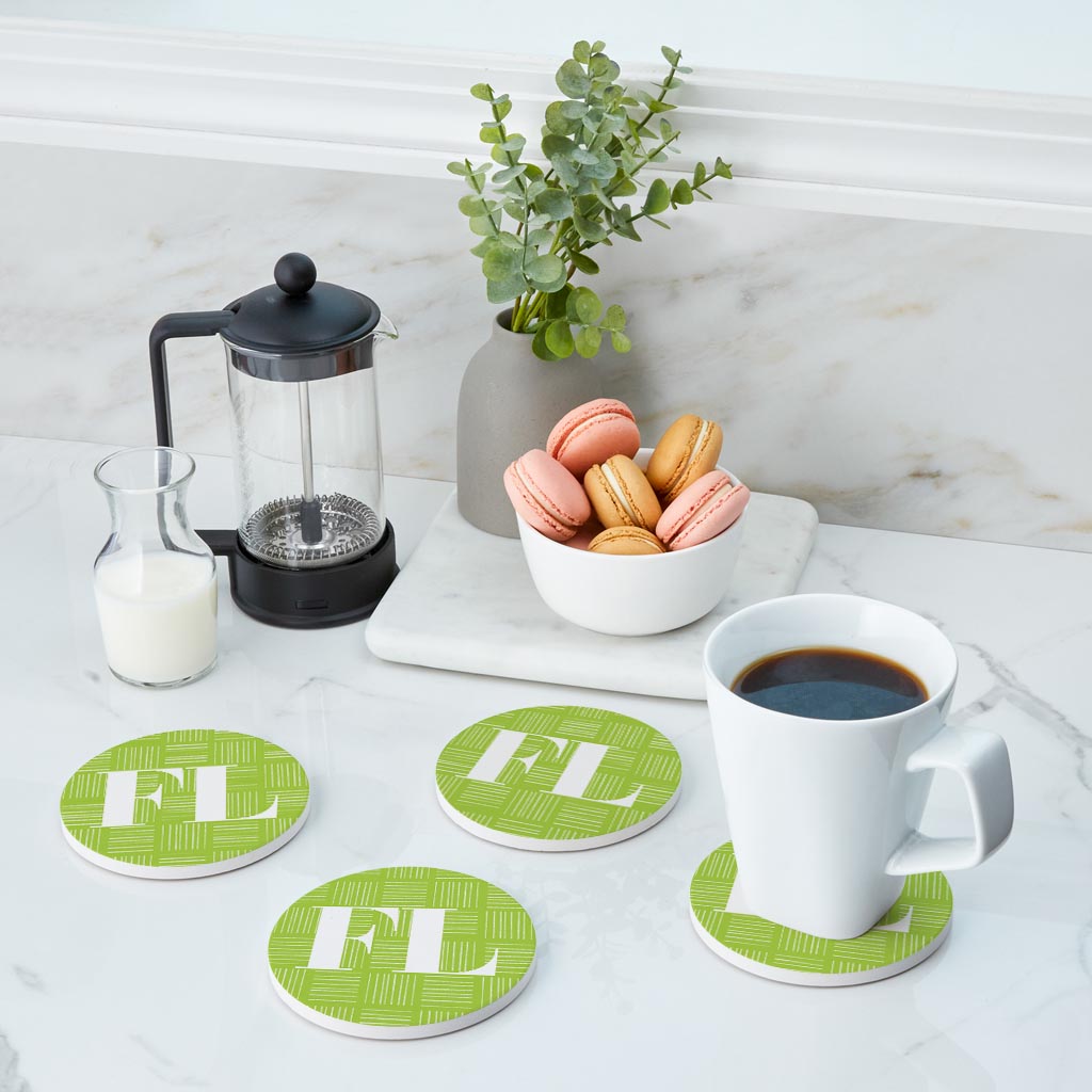 Bright Modern Abbreviated On Green Florida | Absorbent Coasters | Set of 4 | Min 2