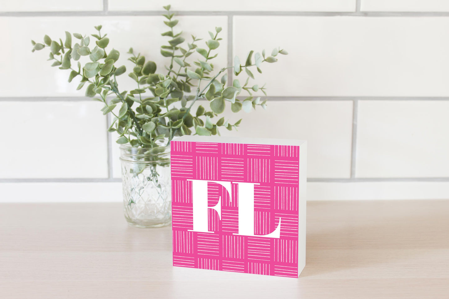 Bright Modern Abbreviated On Pink Florida | Wood Block | Eaches | Min 4