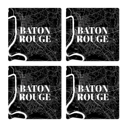 Minimalistic Baton Rouge Black Map| Absorbent Coasters | Set of 4 | Min 2