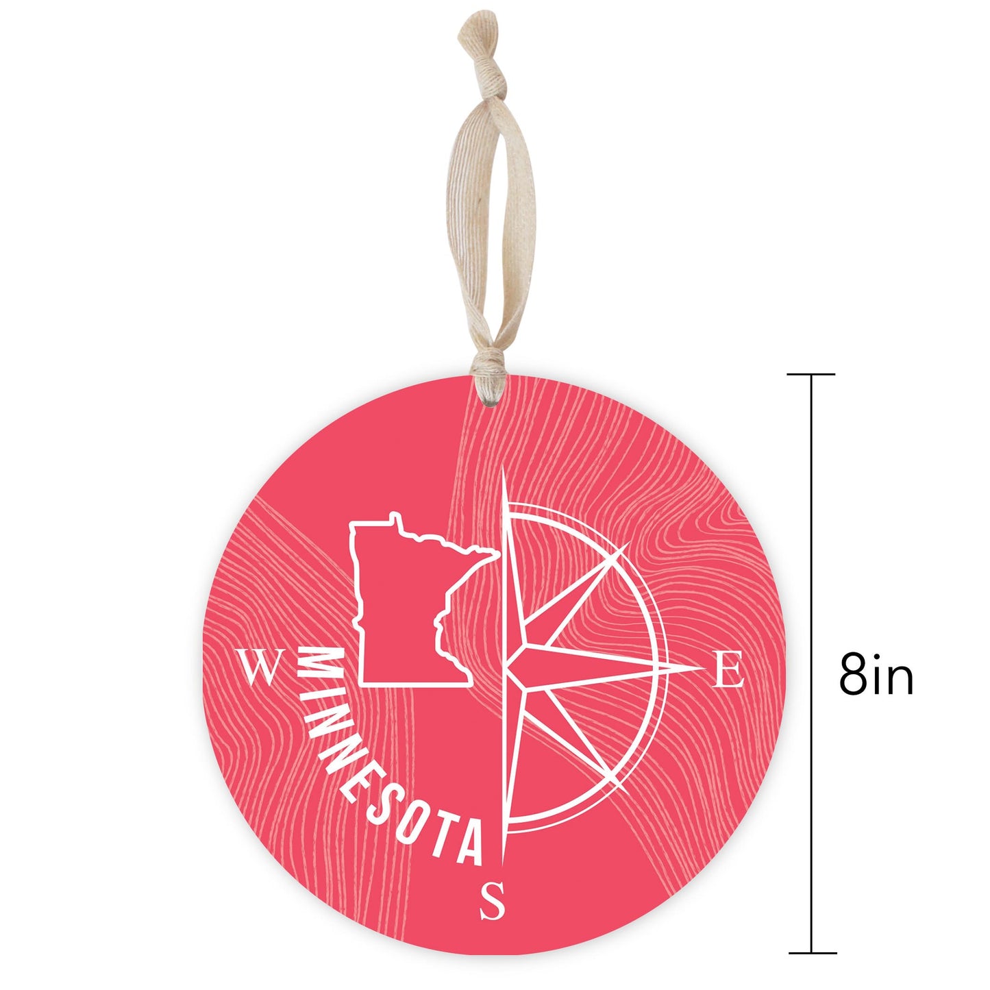 Boho Color Compass State On Pink Minnesota | Wood Ornament | Eaches | Min 1