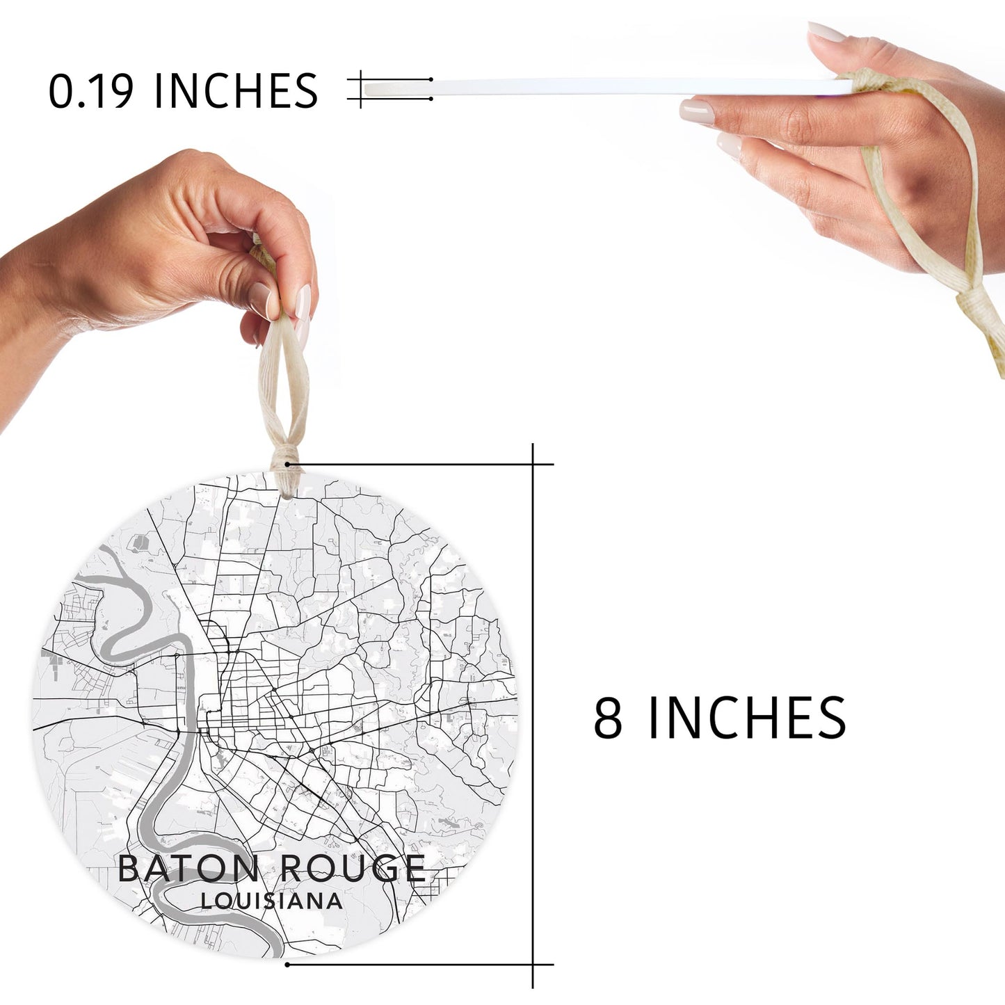 Minimalistic Baton Rouge White Map | Wood Ornament | Eaches | Min 1