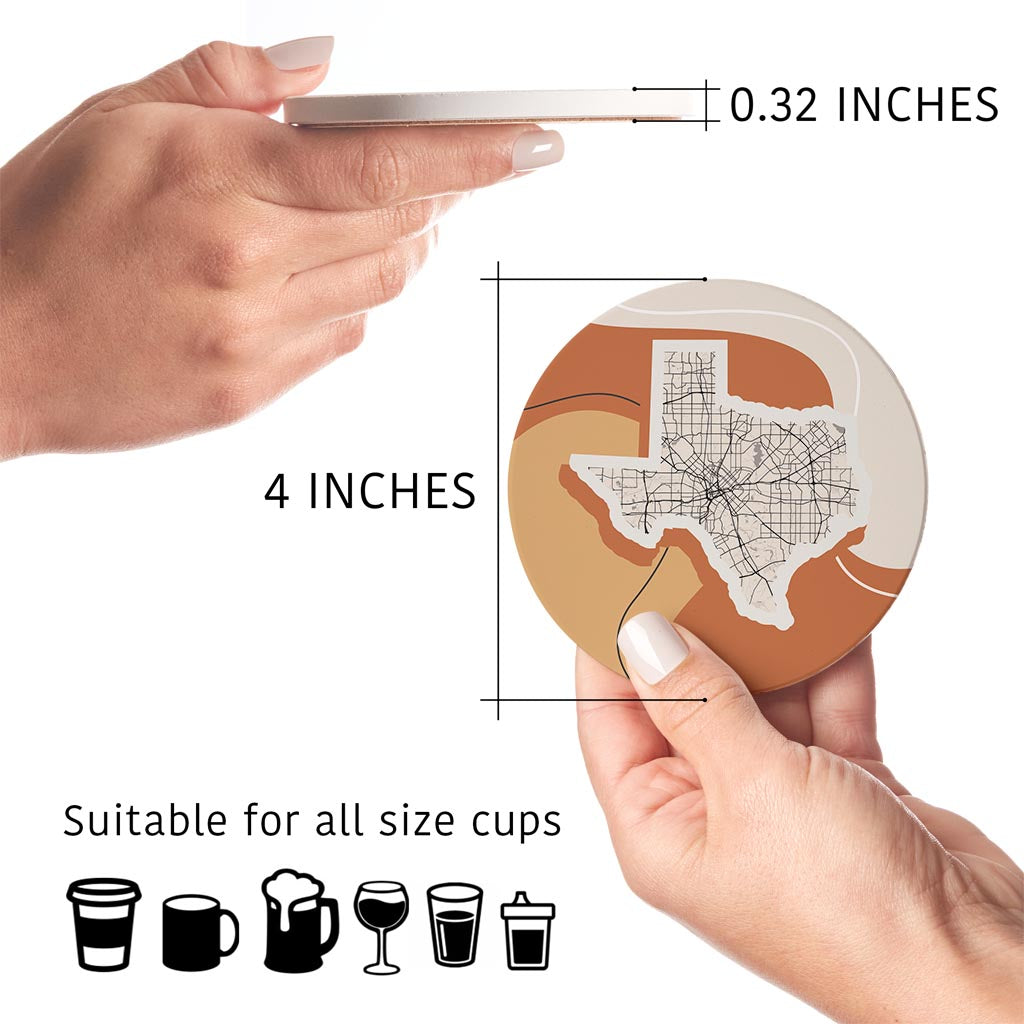 Vintage Groove Fluid Orange Map Texas Dallas | Absorbent Coasters | Set of 4 | Min 2