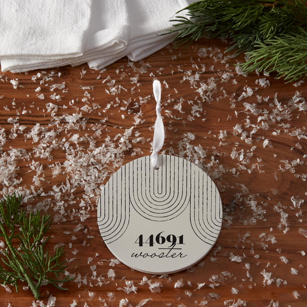 Black And White City Zip On White Ohio Wooster | Wood Ornament | Eaches | Min 6