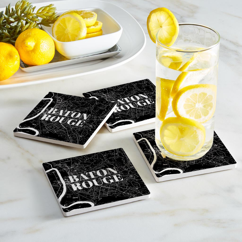 Minimalistic Baton Rouge Black Map| Absorbent Coasters | Set of 4 | Min 2